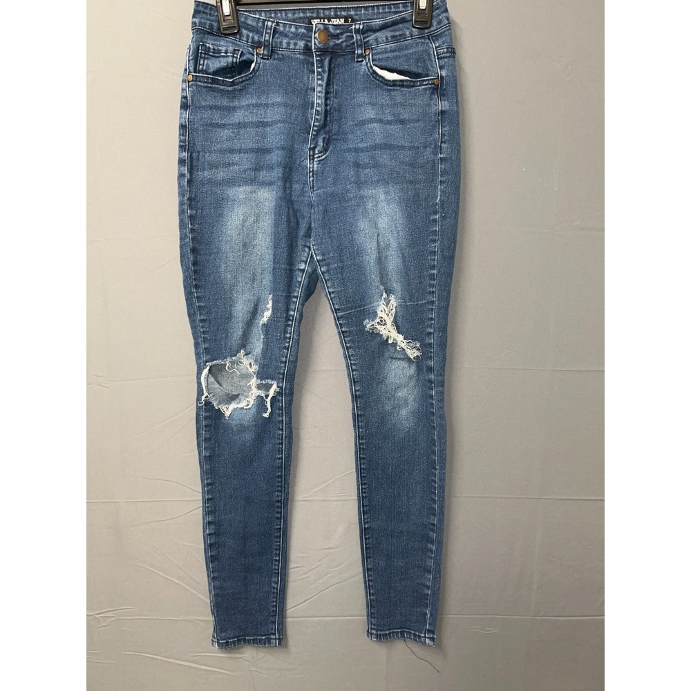 Vella Jean Jeans Womens 7 Blue Denim Cotton Stretch Medium Wash Distressed